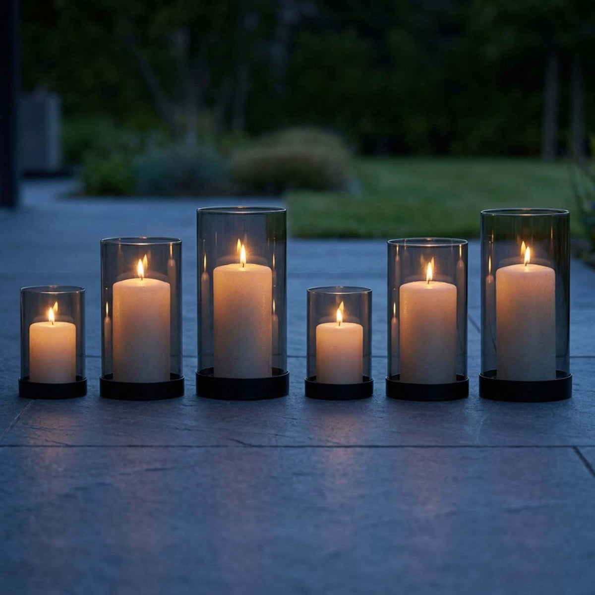 Smoked Glass Candle Holders Set of 6 with Metal Bases