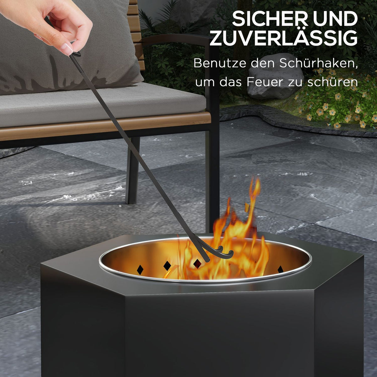 Smokeless Table Fire Fire Basket Metal Black Poker Garden Camping Patio