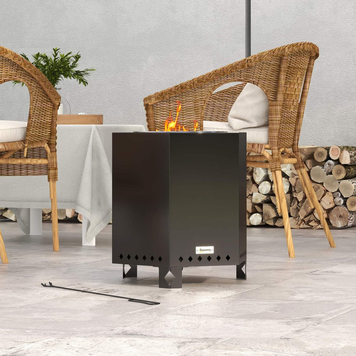Smokeless Table Fire Fire Basket Metal Black Poker Garden Camping Patio