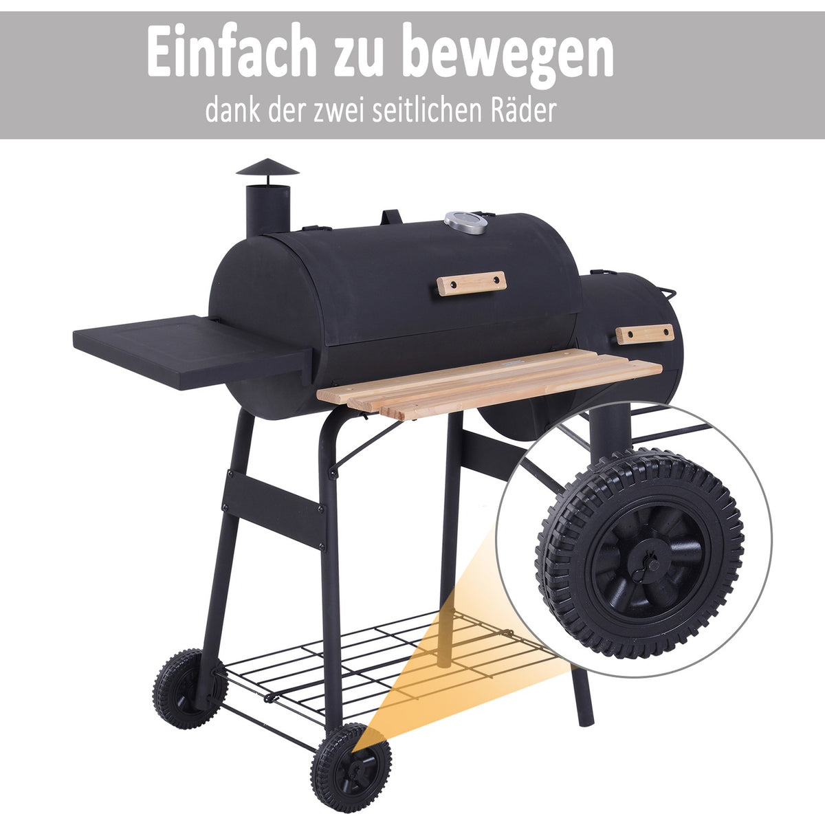 Smoker Grill Bbq Charcoal Grill Trolley With 2 X Combustion Chamber Chimney