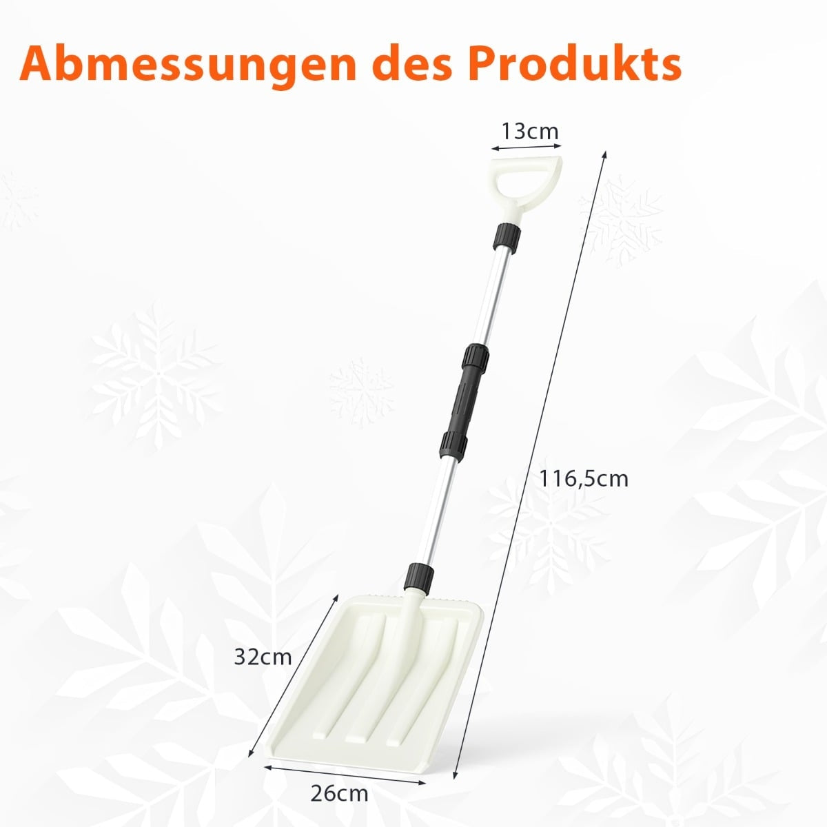 Snow Shovel 26 cm Wide, Ergonomic Aluminum Handle