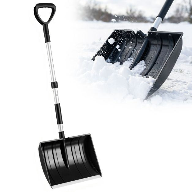 Snow Shovel, Lightweight D-Grip, Aluminum Edge, Black