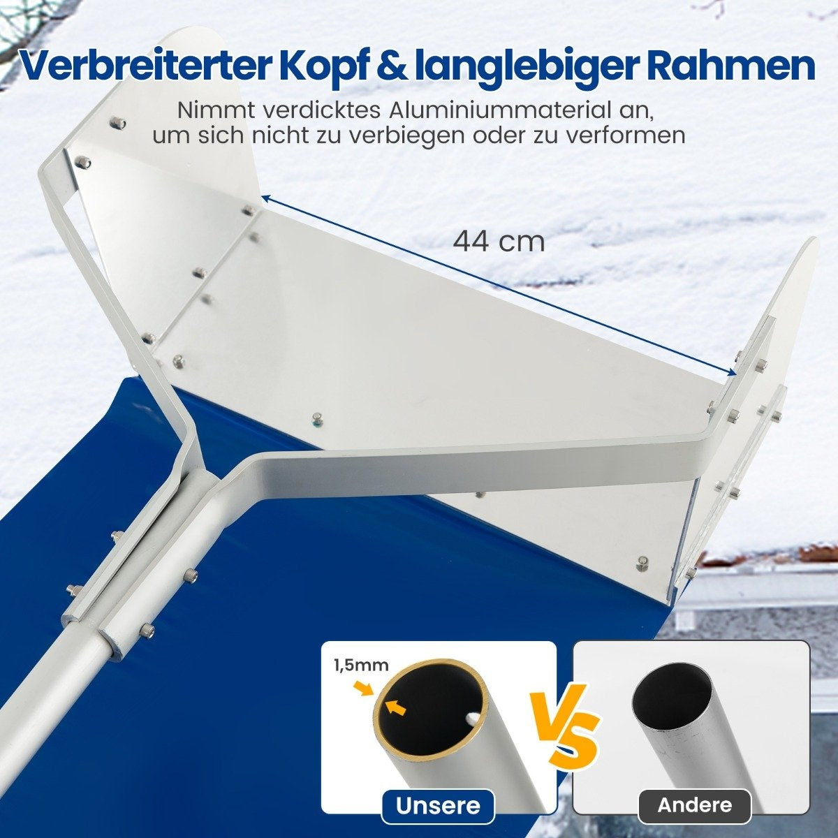 Snow clearer for roof Roof snow clearer with telescopic handle and non-slip handle 624 x 44 x 23 cm