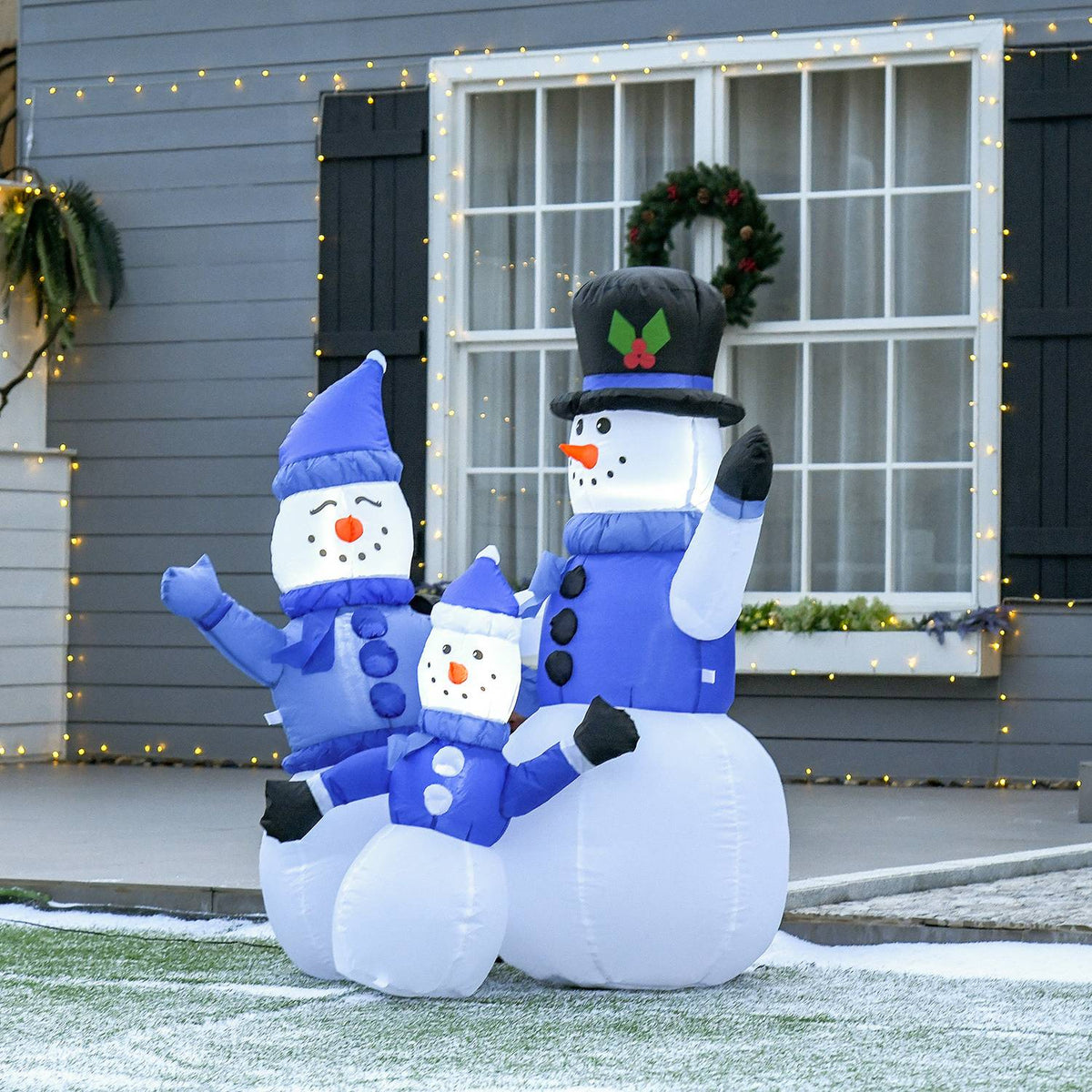 Snowman Family Self-Inflatable Decoration Led With Blower Blue L100 X W55 X H120 Cm