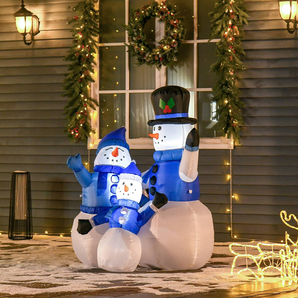 Snowman Family Self-Inflatable Decoration Led With Blower Blue L100 X W55 X H120 Cm