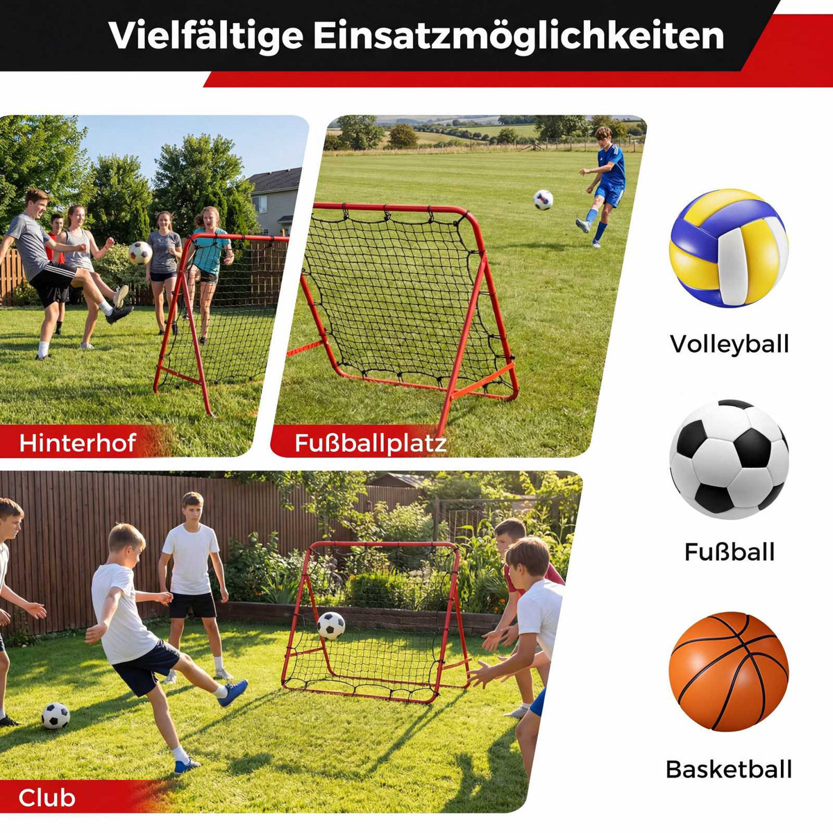 Soccer Rebounder Net with 5 Adjustable Angles, 100x100 cm