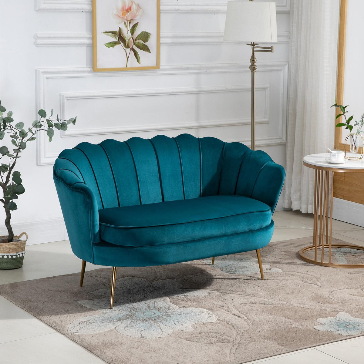 Sofa 2 Seater Couch with Armrests Thickly Padded Upholstered Sofa Modern Double Sofa with Velvet Look for Living Room Bedroom 130 x 77 x 77 cm Dark Green