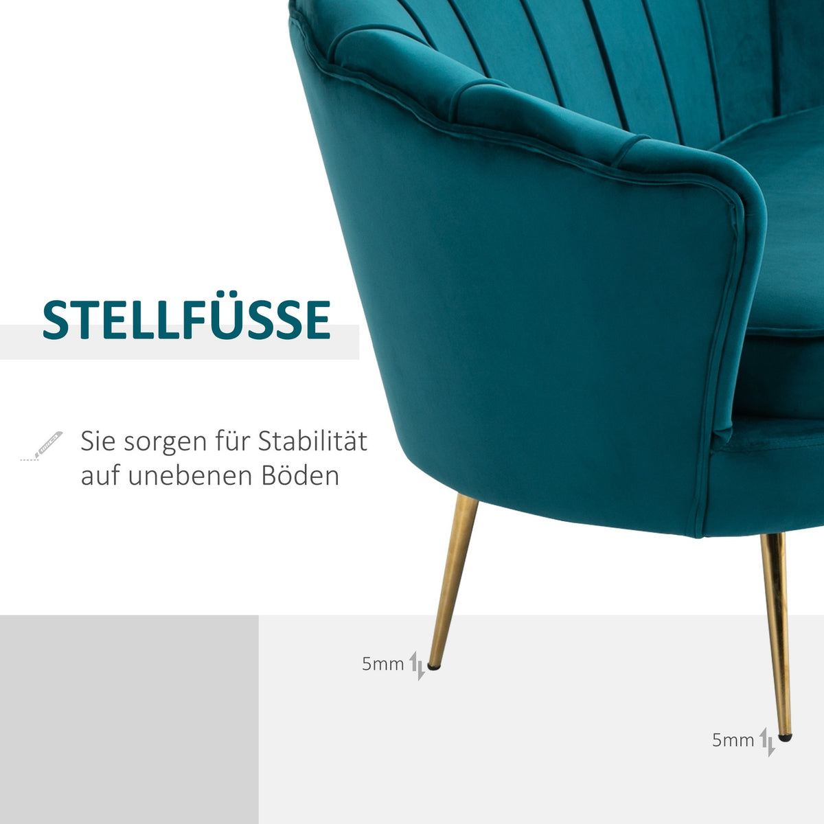 Sofa 2 Seater Couch with Armrests Thickly Padded Upholstered Sofa Modern Double Sofa with Velvet Look for Living Room Bedroom 130 x 77 x 77 cm Dark Green