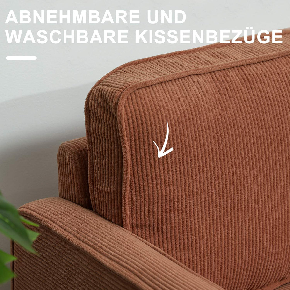 Sofa 2 seater small couch with armrests, storage space, modern upholstered sofa with cord look, wooden legs, cushions, lounge sofa for living room, bedroom, 117 x 63 x 79 cm, pink
