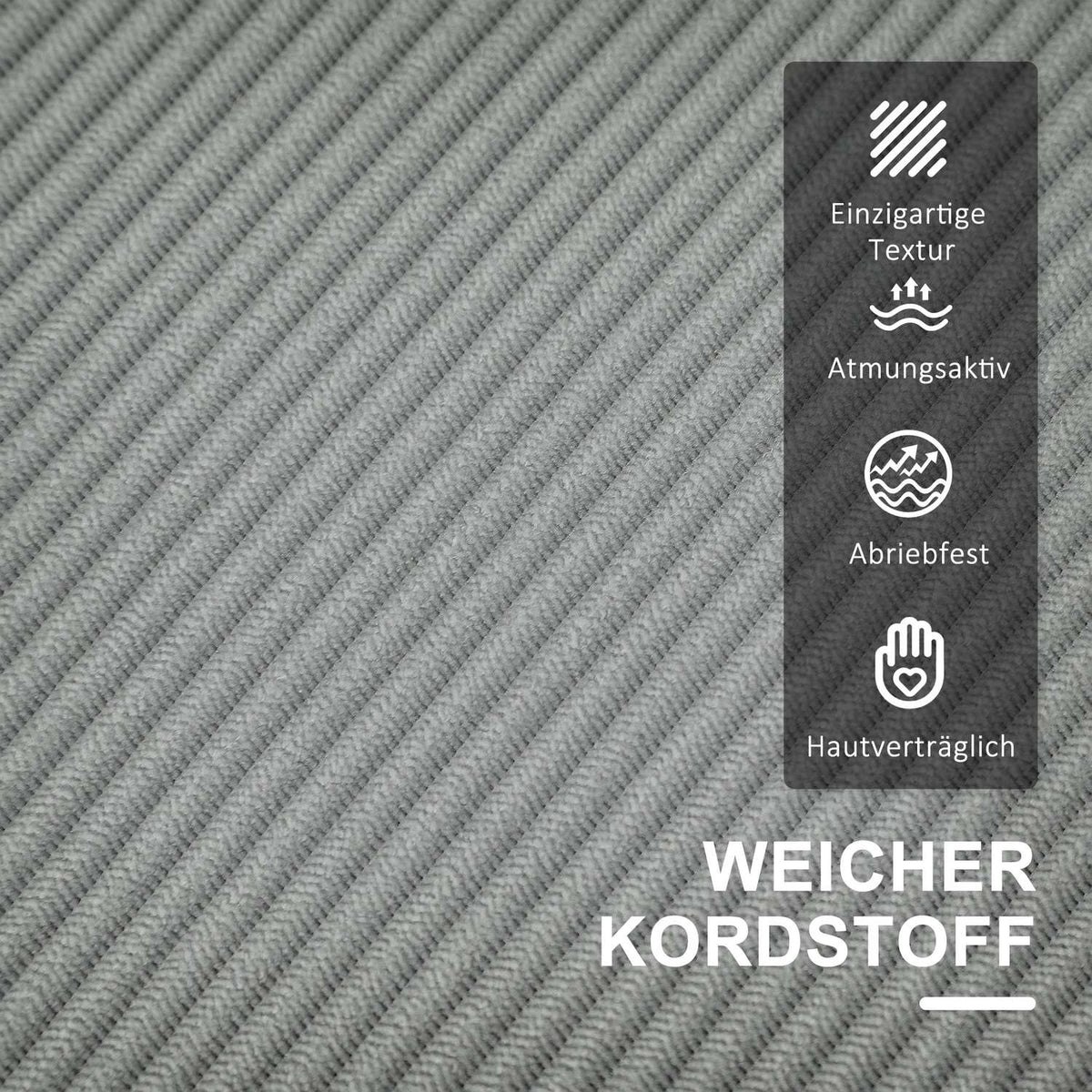Sofa 2 seater small couch with armrests, storage space, modern upholstered sofa with corduroy look, wooden legs, cushions, lounge sofa for living room, bedroom, 117 x 63 x 79 cm, light gray