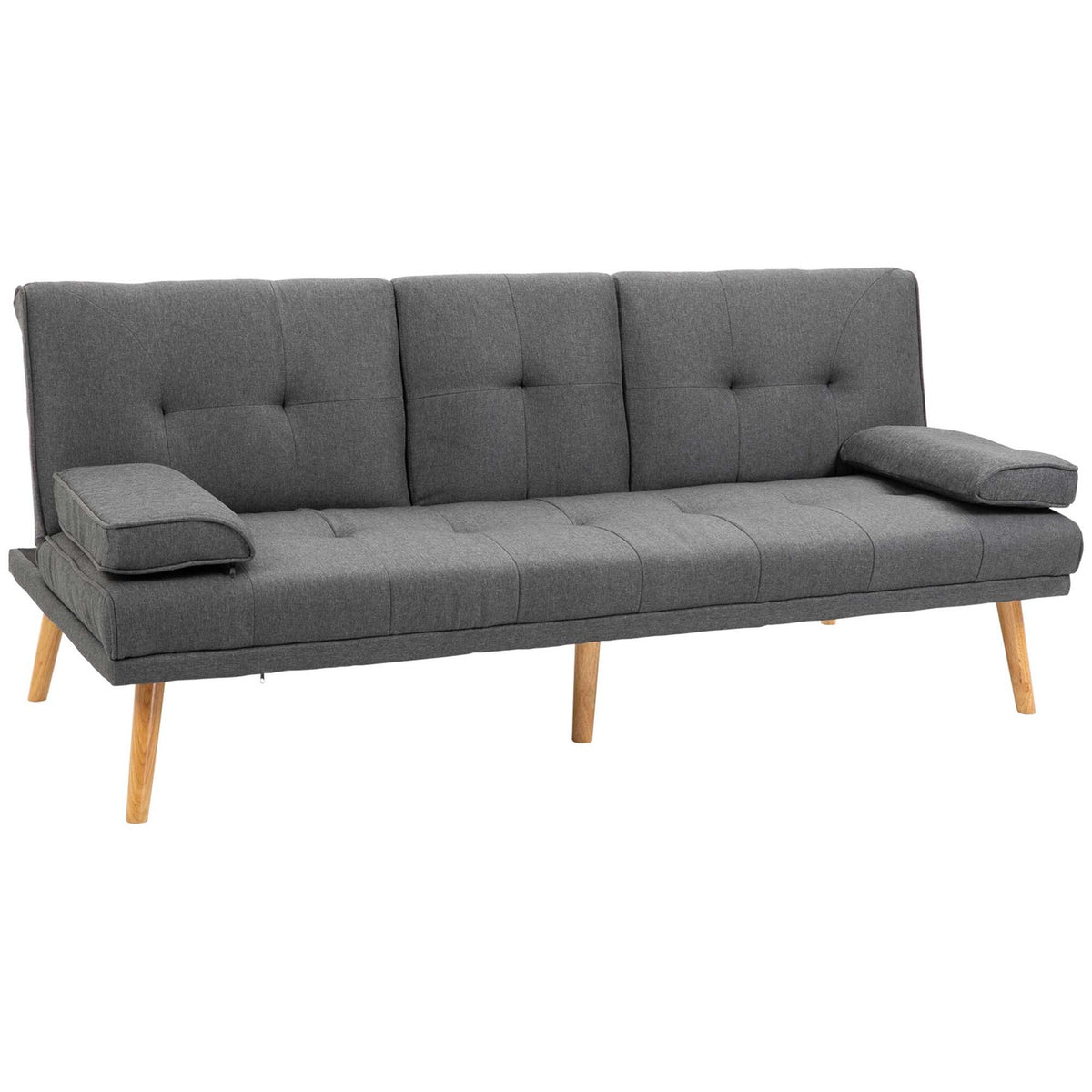 Sofa Bed 3-Seater Sofa Bed With Folding Table, Cup Holder, Scandi Design, Dark Gray, Up To 250Kg