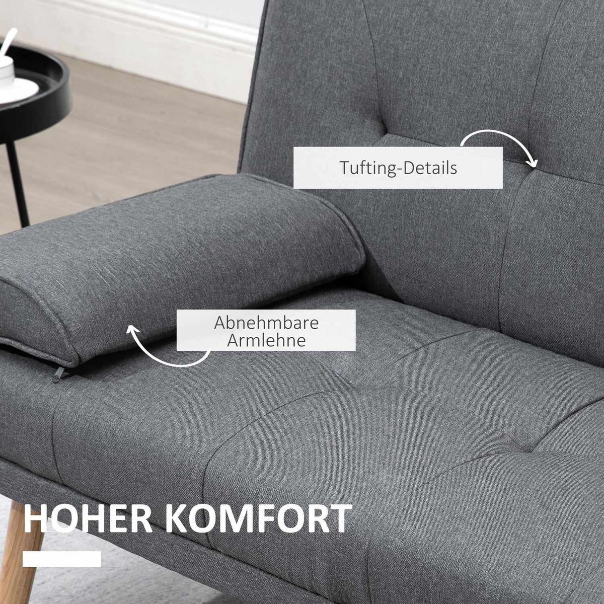 Sofa Bed 3-Seater Sofa Bed With Folding Table, Cup Holder, Scandi Design, Dark Gray, Up To 250Kg