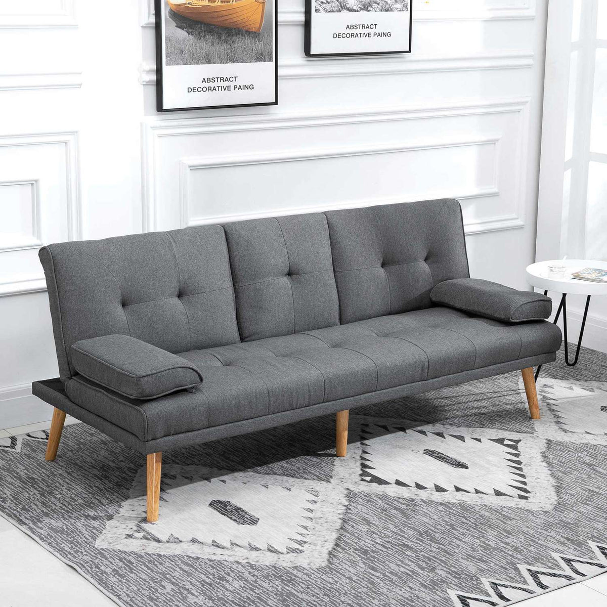 Sofa Bed 3-Seater Sofa Bed With Folding Table, Cup Holder, Scandi Design, Dark Gray, Up To 250Kg
