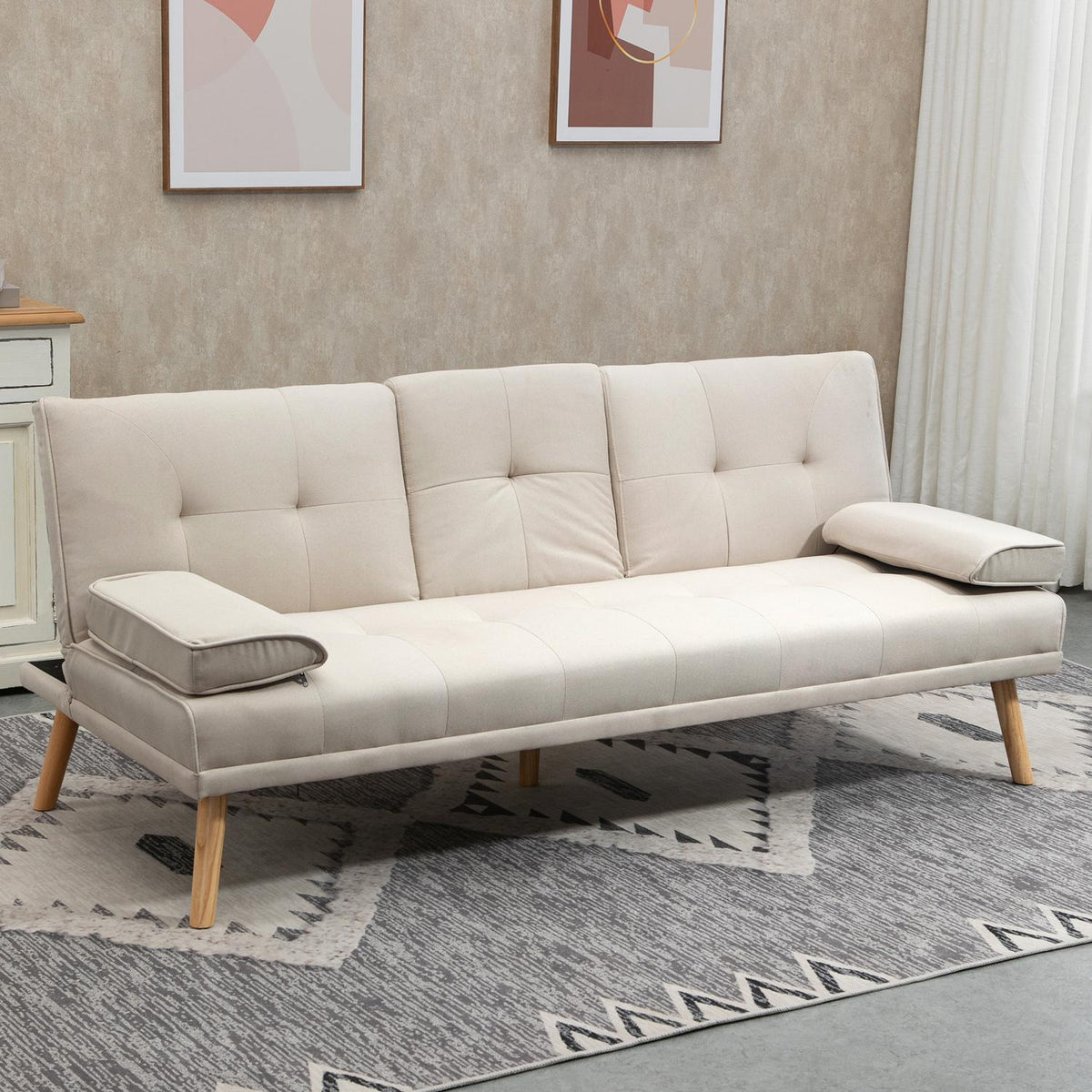 Sofa Bed, 3-Seater Sofa, Sofa Bed With Folding Table, Fabric Sofa With Linen Look, In Scandi Design, Load Capacity Up To 250 Kg