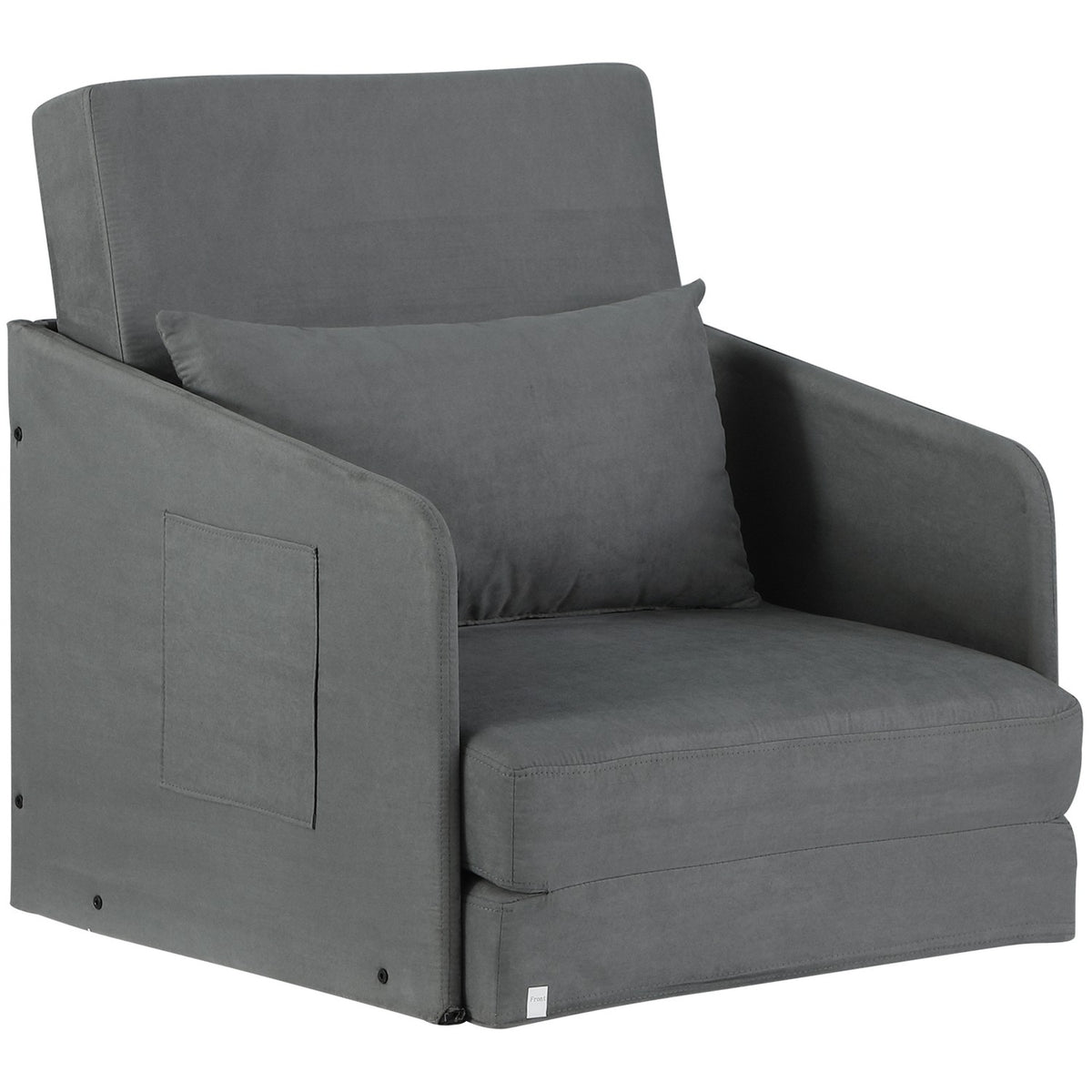 Sofa Bed 70X76X77Cm Sofa Bed, Single Sofa With Washable Cover, 2 Side Pockets, Cushions, Metal, Gray