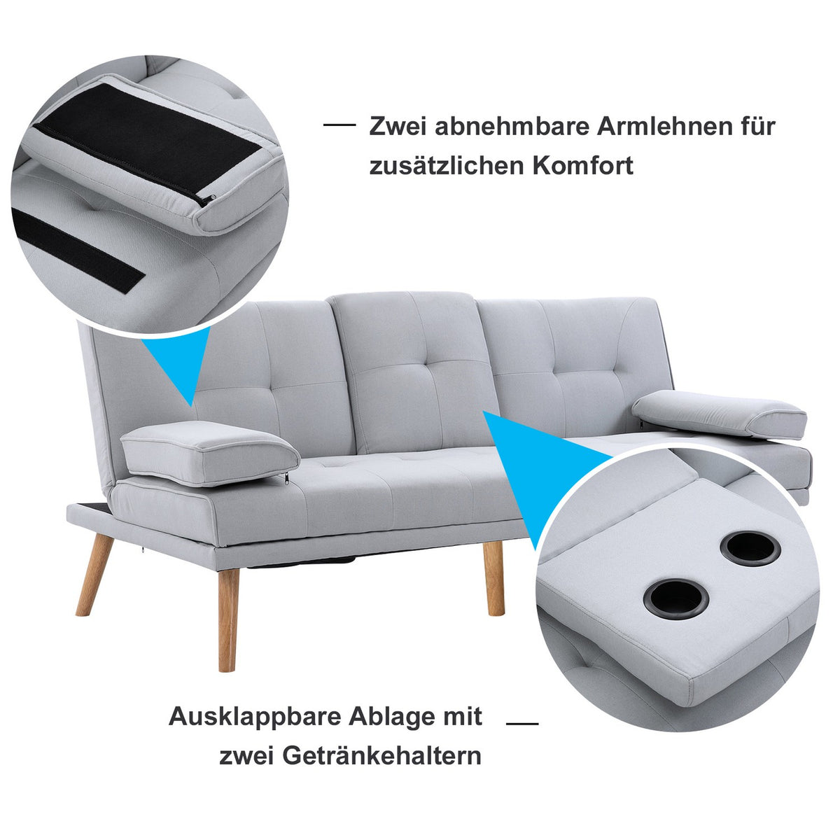 Sofa Bed Comfortable Sofa Bed, 3 Seater, Sofa Bed, Linen, Light Gray, 181X77X72Cm