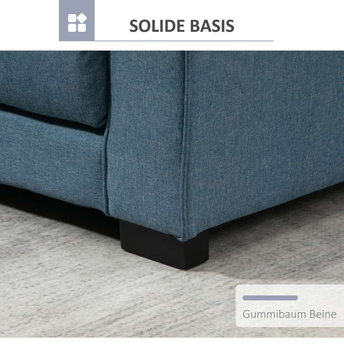 Sofa Bed Folding Sofa 2-Seater Fabric Sofa Bed Sofa With Sleeping Function Sofa Set Linen Touch Rubber Wood Blue 147.5 X 75 X 85 Cm