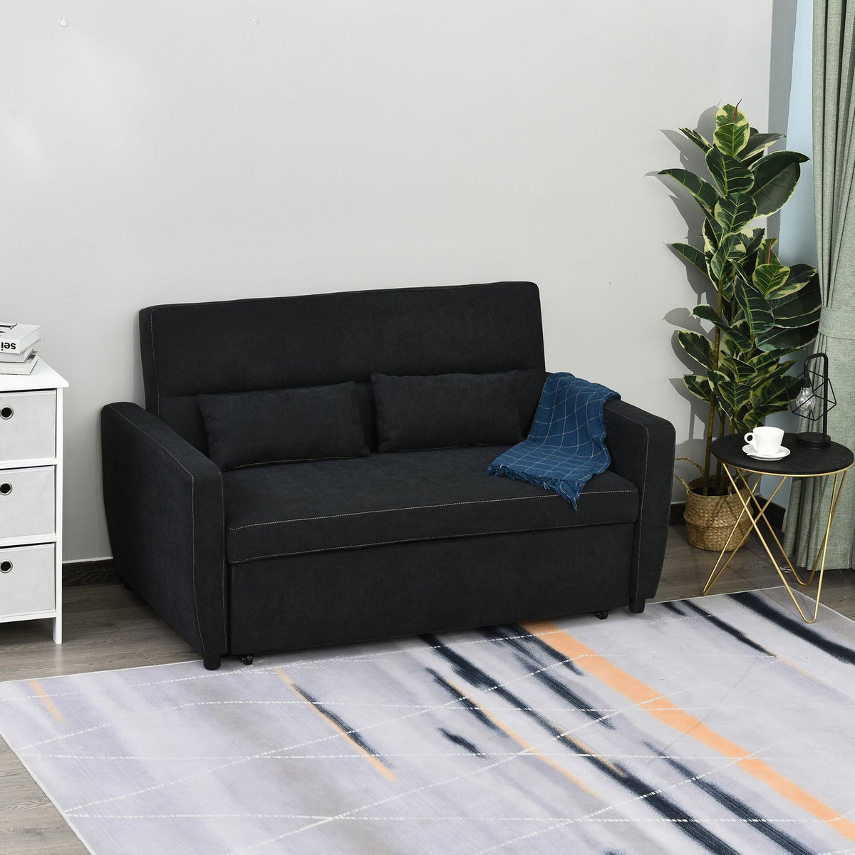 Sofa Bed, Folding Sofa, 2-Seater Fabric Sofa, Sofa Bed, Sofa With Sleep Function, Sofa Set, Adjustable Angle, Black, 148 X 82 X 89 Cm