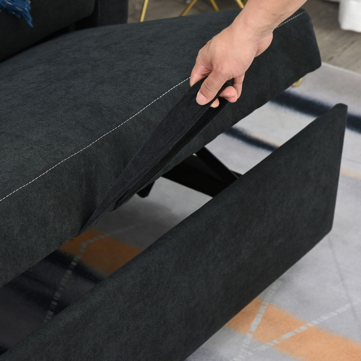 Sofa Bed, Folding Sofa, 2-Seater Fabric Sofa, Sofa Bed, Sofa With Sleep Function, Sofa Set, Adjustable Angle, Black, 148 X 82 X 89 Cm