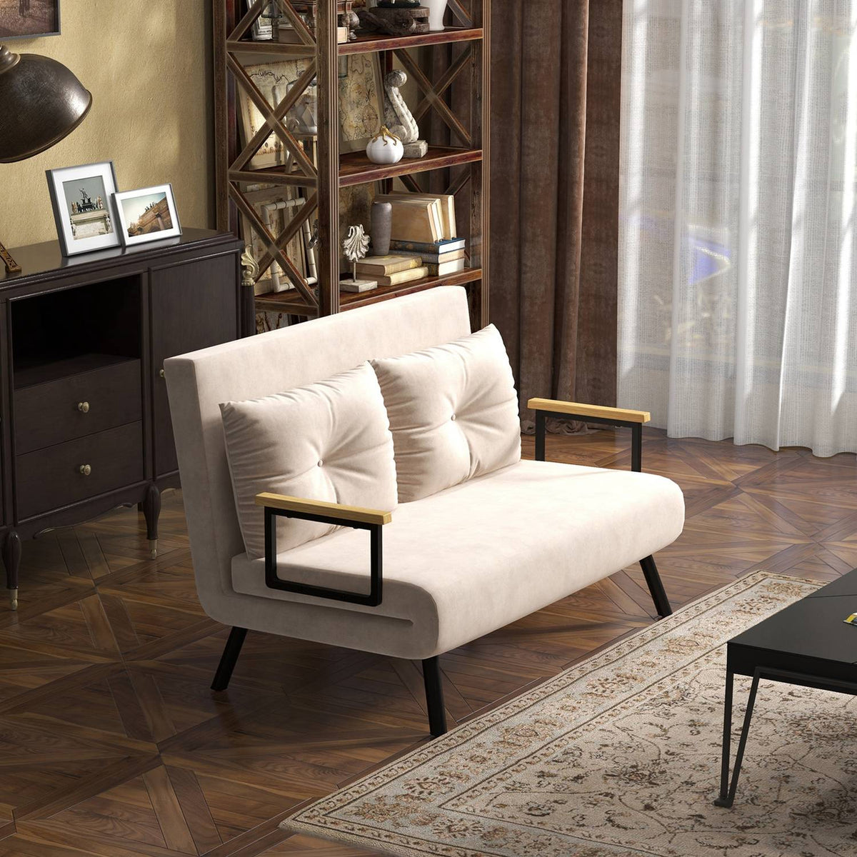 Sofa Bed, Relaxation Chair With Bed Function, Folding Sofa With Velvet Look, Back Cushion, Upholstered Sofa With Adjustable Backrest, Beige, 102 X 73 X 81 Cm