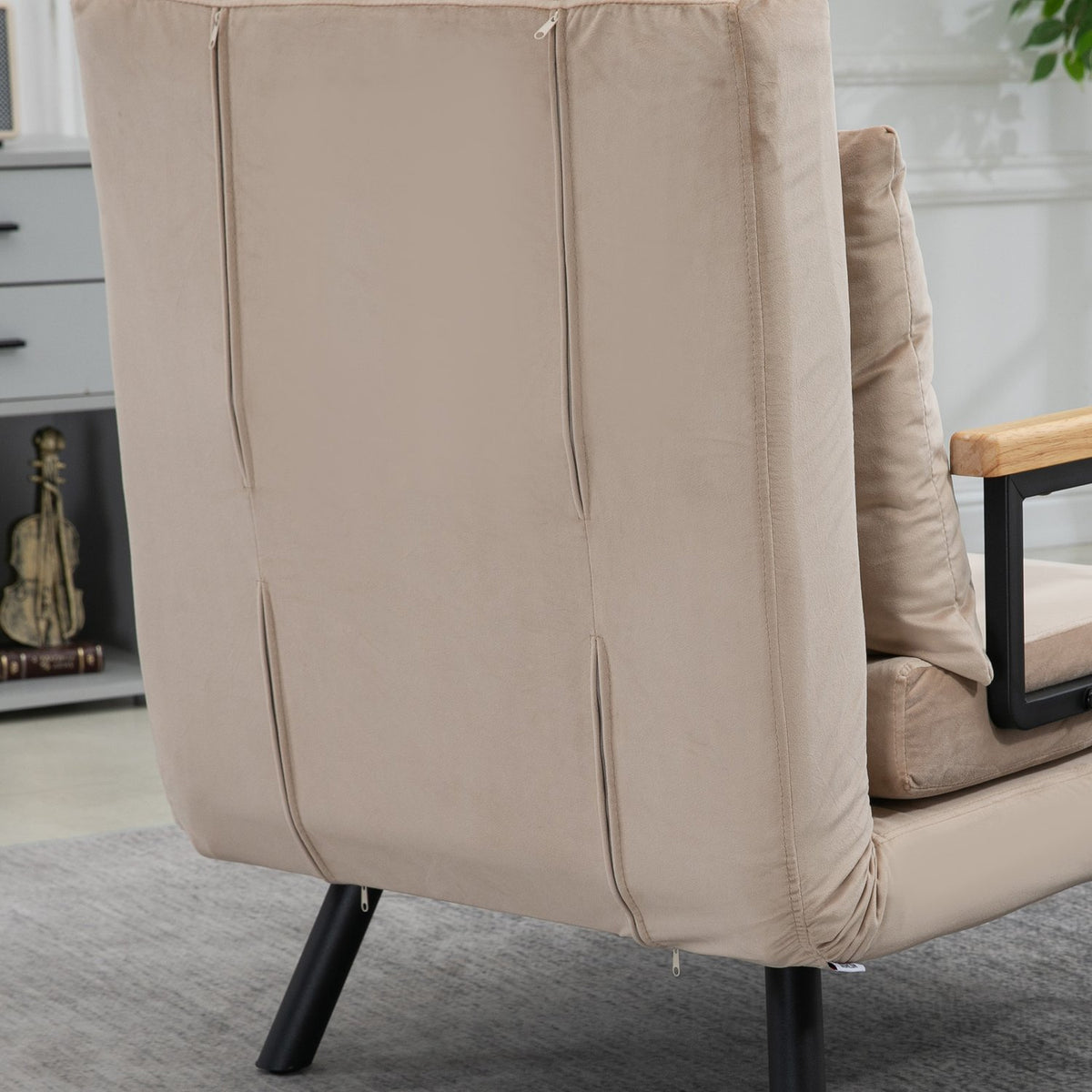 Sofa Bed, Relaxation Chair With Bed Function, Guest Bed With Velvet Look, Back Cushion, Upholstered Sofa With Adjustable Backrest, Beige, 63 X 73 X 81 Cm