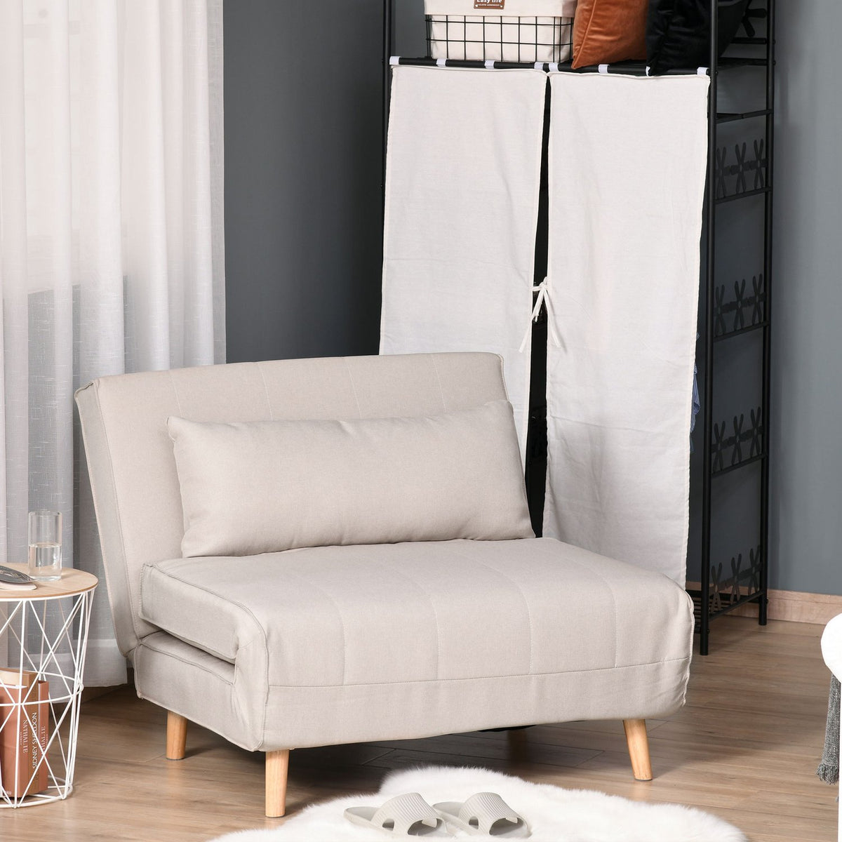 Sofa Bed, Single Sofa, Sofa Bed, Folding Sofa With Adjustable Backrest, Nordic, Imitation Linen