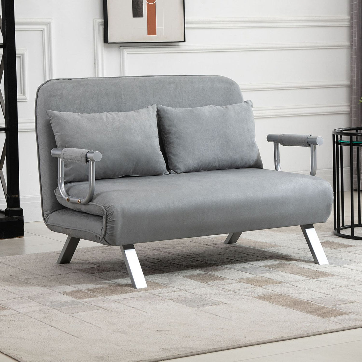 Sofa Bed Two-Seater Bed Function & Cushions, Adjustable Sofa, Up To 150Kg, Light Grey