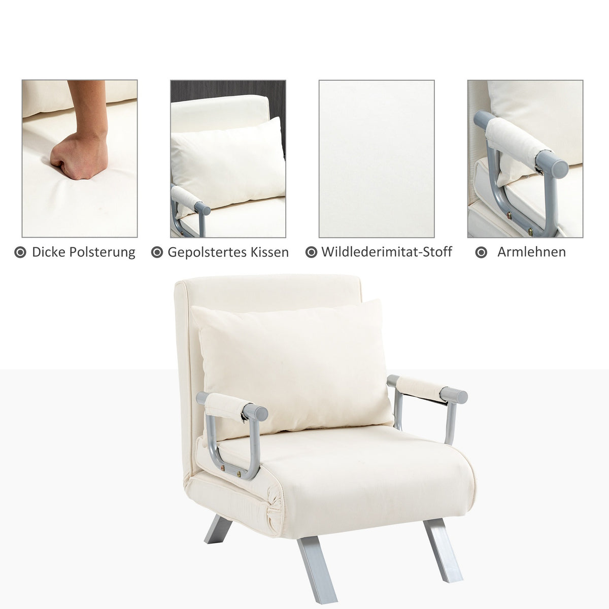 Sofa Bed With Armrests 3-In-1 Sofa Bed Guest Bed Folding Mattress Folding Bed Chaise Longue Multifunctional Polyester Cream 65 X 69 X 80 Cm