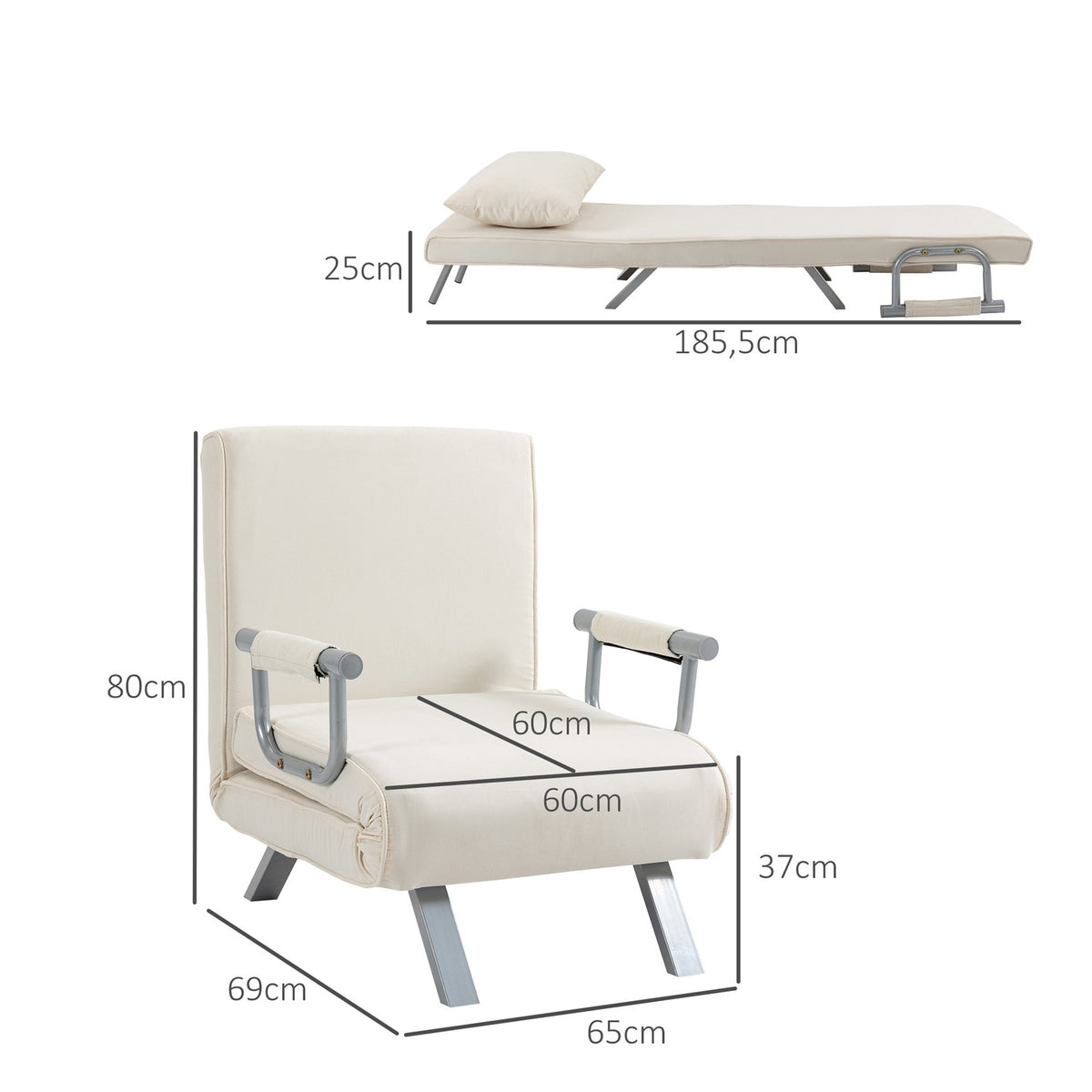 Sofa Bed With Armrests 3-In-1 Sofa Bed Guest Bed Folding Mattress Folding Bed Chaise Longue Multifunctional Polyester Cream 65 X 69 X 80 Cm