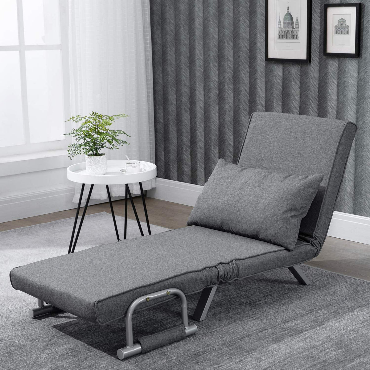 Sofa Bed With Armrests 65X69X80Cm 3-In-1 Sofa Bed, Guest Bed, Chaise Longue, Linen-Like Polyester, Grey