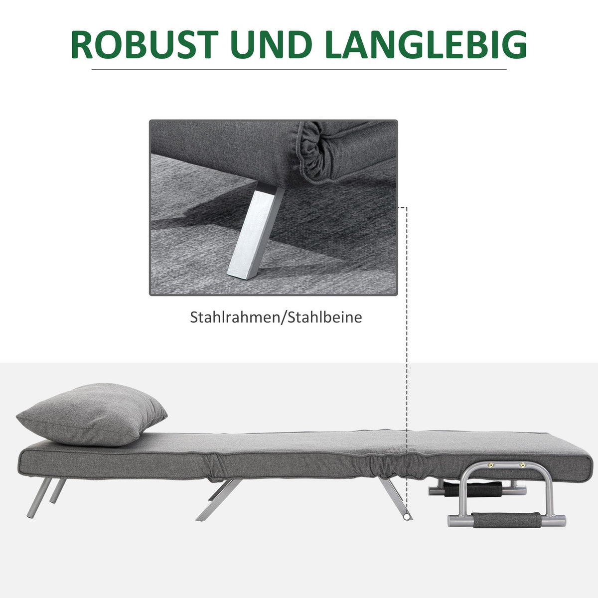 Sofa Bed With Armrests 65X69X80Cm 3-In-1 Sofa Bed, Guest Bed, Chaise Longue, Linen-Like Polyester, Grey