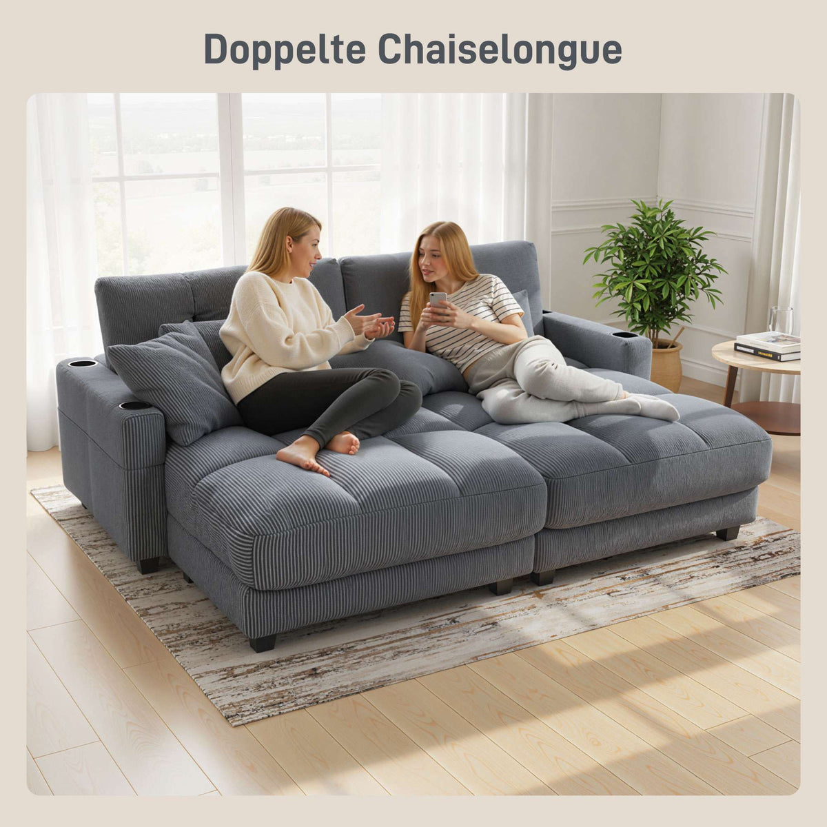 Sofa Bed with Cup Holders, Deep Seat, Dark Grey Cord