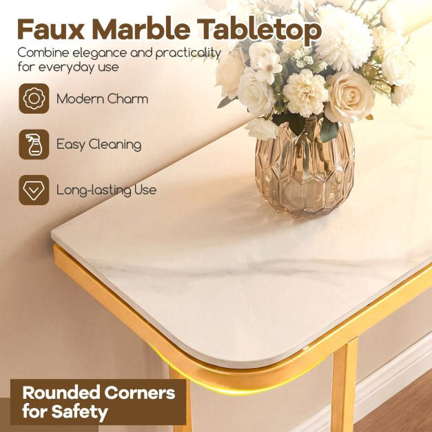 Sofa Console Table, Faux Marble Top, Metal Frame, 110 cm
