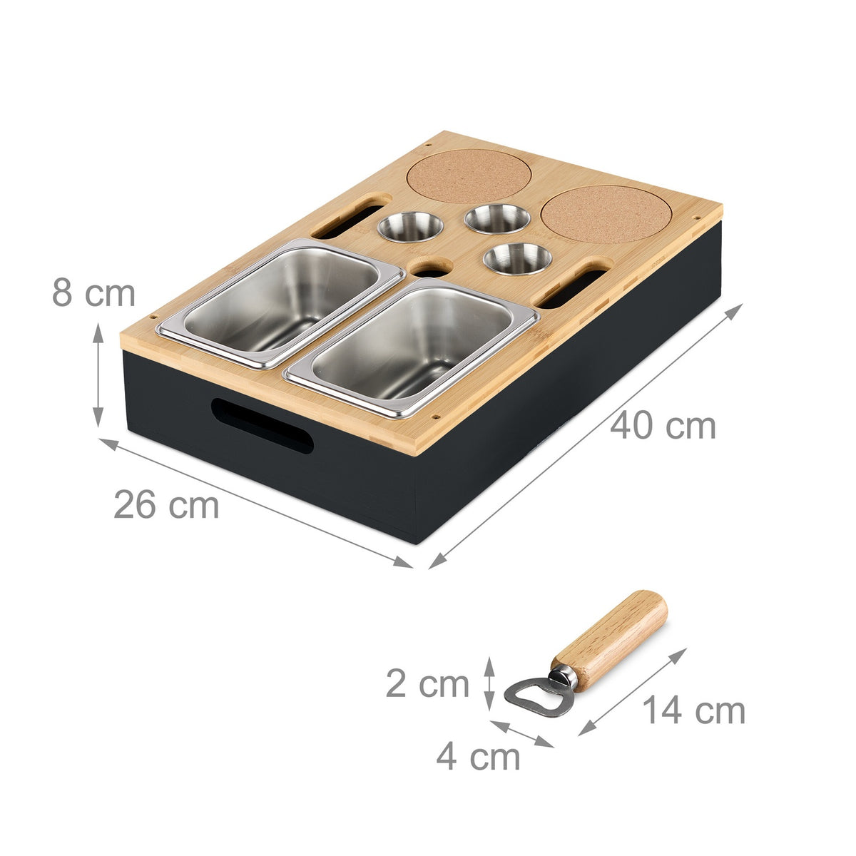 Sofa Snack Tray with Bamboo Bowls & Drink Holders