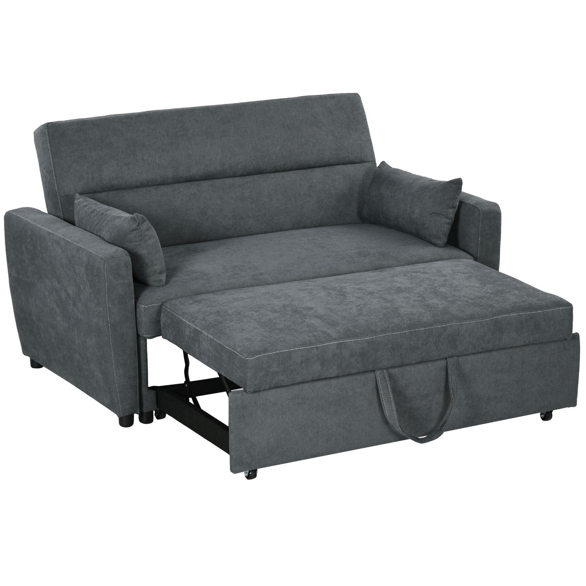 Sofa bed, 2-seater sofa with bed function, adjustable backrest, upholstered sofa with throw pillows, velvet look