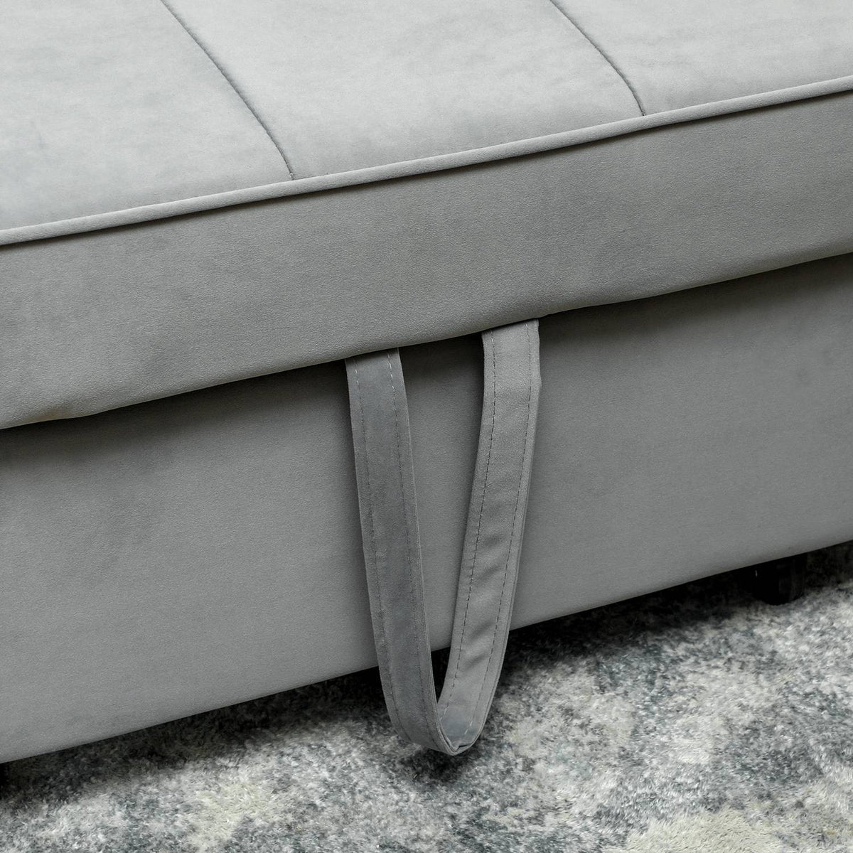 Sofa bed, 2-seater sofa with sleep function, adjustable backrest, couch with cushions, velvet look, L-shaped sofa bed with bed box, castors for living room, guest room, gray |