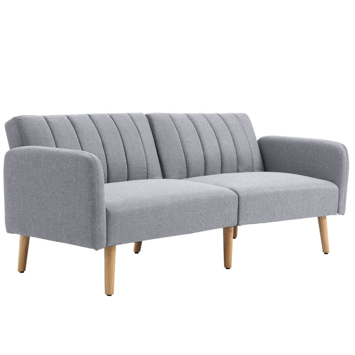 Sofa bed, 2-seater sofa with sleep function, adjustable backrest, thickly padded couch, armrest, sofa bed with wooden legs for living room, guest room, 173 x 75 x 73 cm, gray