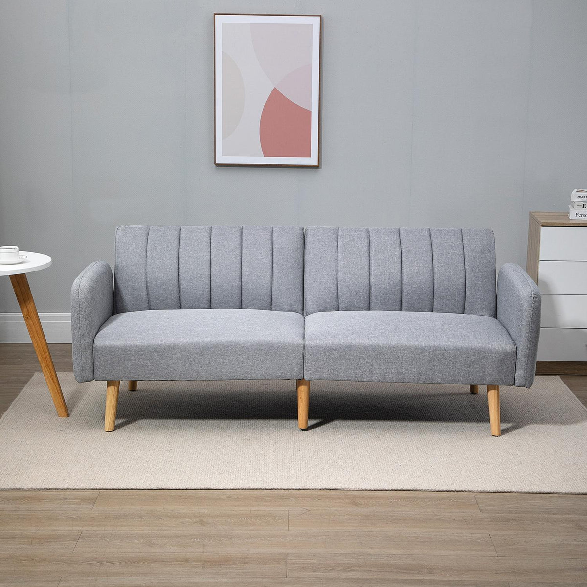 Sofa bed, 2-seater sofa with sleep function, adjustable backrest, thickly padded couch, armrest, sofa bed with wooden legs for living room, guest room, 173 x 75 x 73 cm, gray