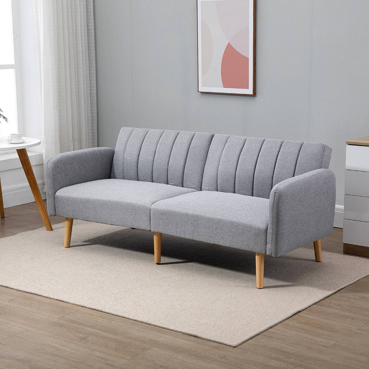 Sofa bed, 2-seater sofa with sleep function, adjustable backrest, thickly padded couch, armrest, sofa bed with wooden legs for living room, guest room, 173 x 75 x 73 cm, gray