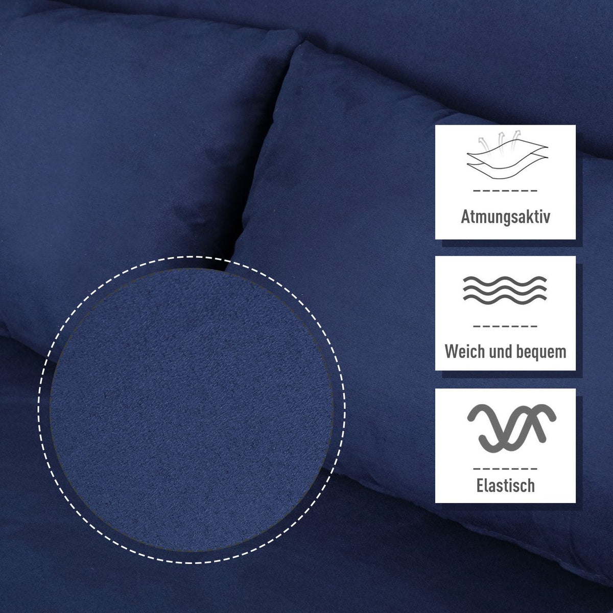 Sofa bed, 2-seater sofa with sleeping function and adjustable backrest, couch with throw pillows in velvet look, upholstered sofa for living room and bedroom, blue