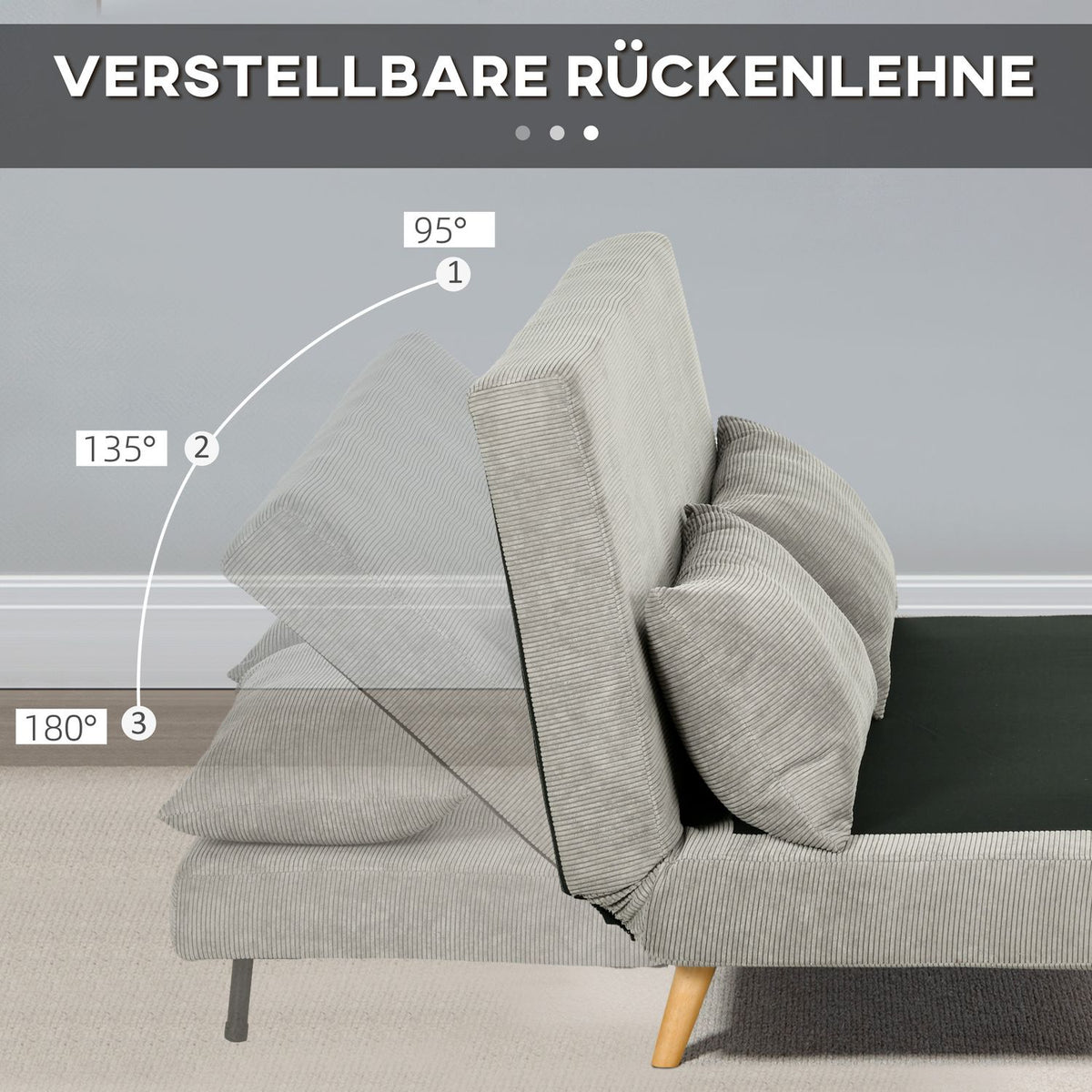 Sofa bed, folding bed with bed function, back cushion, upholstered sofa with adjustable backrest, velvet look, 141 x 90 x 81 cm, gray