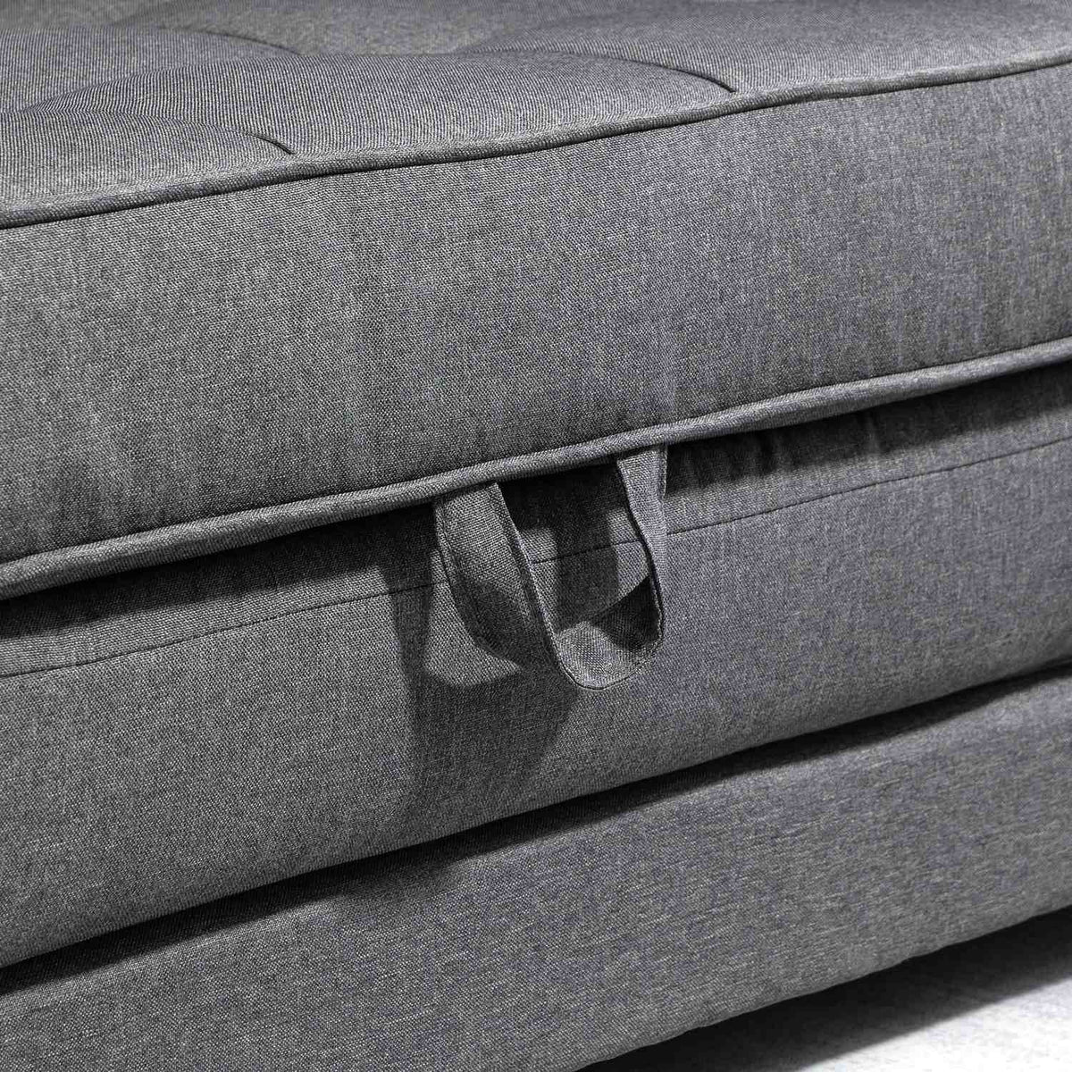 Sofa bed, folding sofa, 2-seater, sofa bed with sleep function, linen touch, rubber wood, gray, 147.5x75x85cm