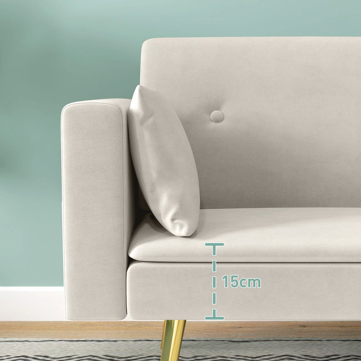 Sofa bed, sofa bed with adjustable backrest, side pocket, padded 2-seater sofa with sleeping function, cushions, for living room, bedroom, beige