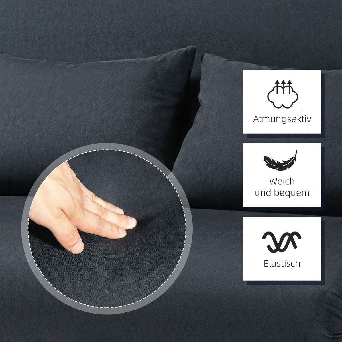 Sofa bed, sofa bed with adjustable backrest, throw pillow, 2-seater sofa with sleep function, velvet look, armrest, couch for living room, bedroom, black