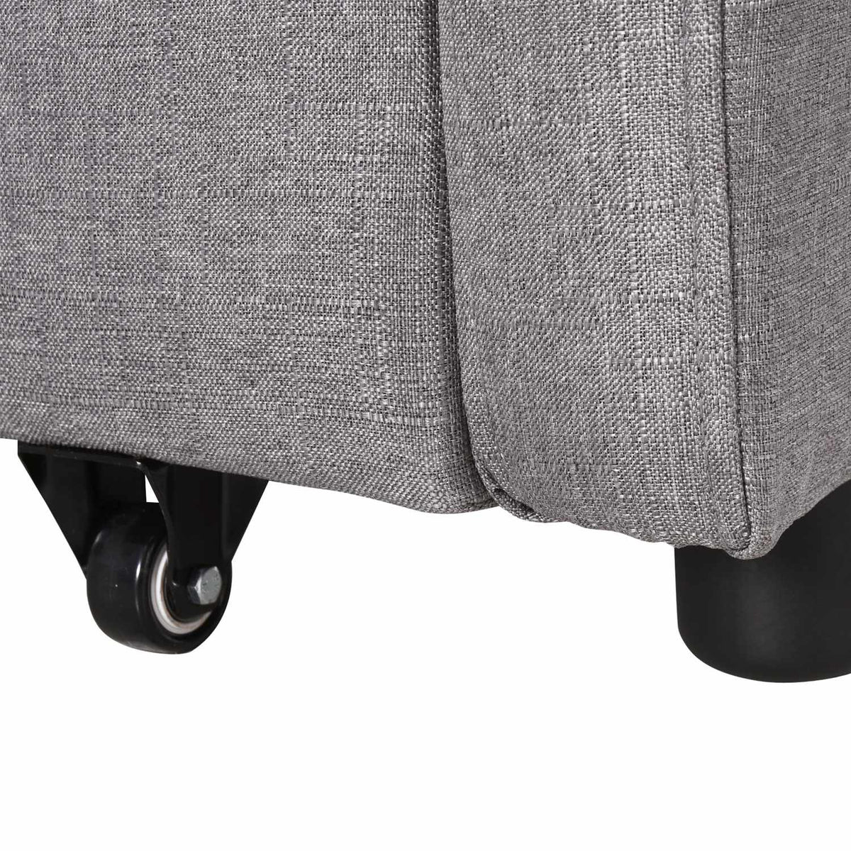 Sofa bed, sofa bed with storage space, throw pillows, armrest, 2-seater sofa with sleep function, linen look, upholstered couch with wheels for living room, bedroom, gray