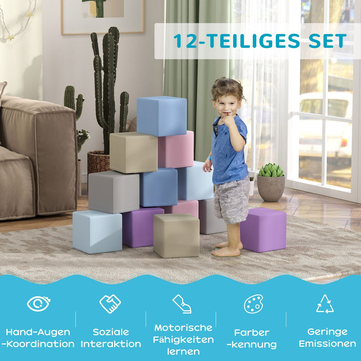 Soft Building Blocks Set of 12 Foam Building Blocks Giant Building Blocks Building Toys for Children 1-3 Years Old Artificial Leather EPE |