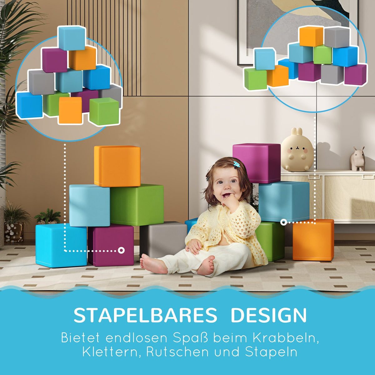 Soft Building Blocks Set of 12 Foam Building Blocks Giant Building Blocks for Children 1-3 Years Old, Building Toys Made of Faux Leather & EPE