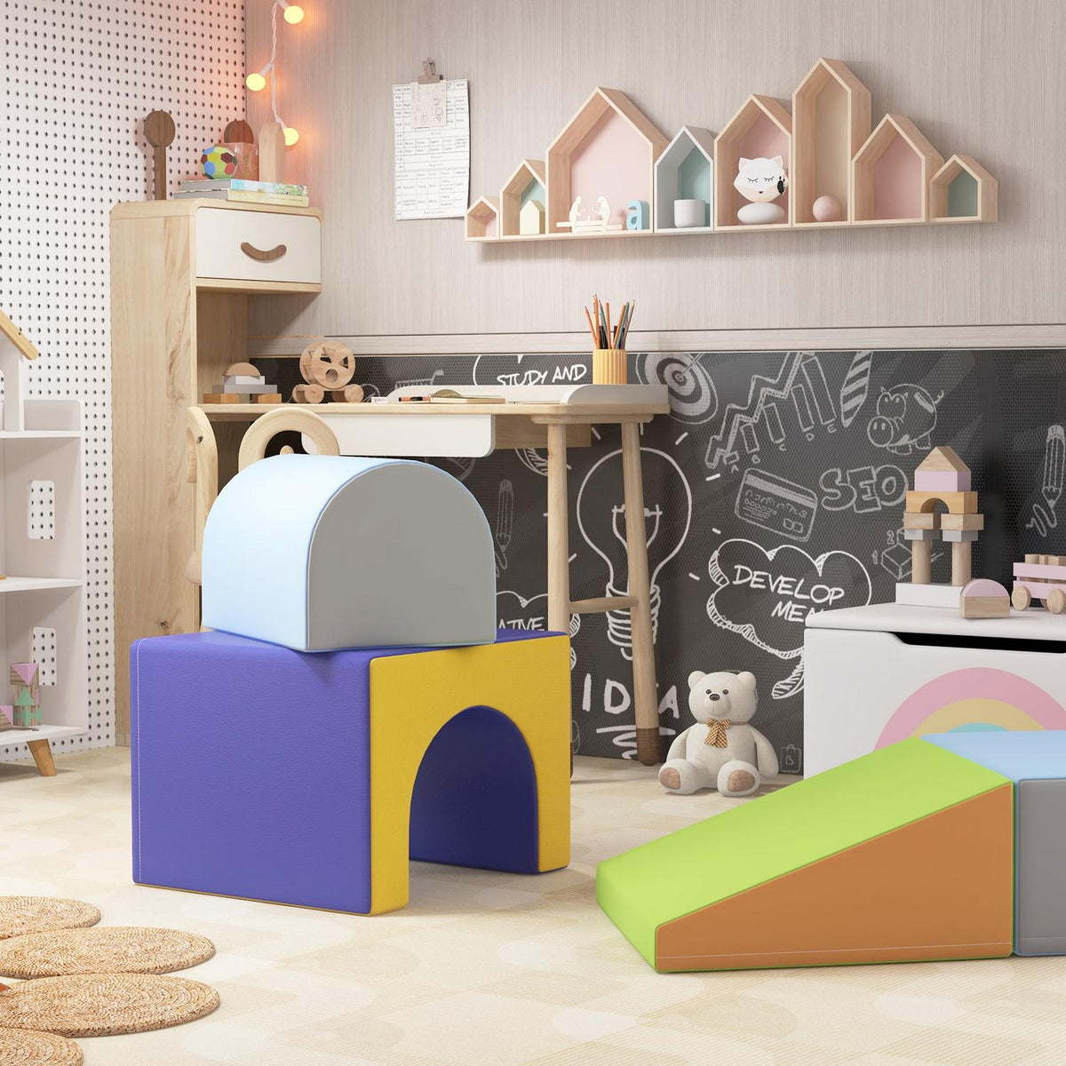 Soft Building Blocks Set of 4 Foam Building Blocks Giant Building Blocks Building Toys Foam Blocks for 1-3 Years Old Children Faux Leather EPE