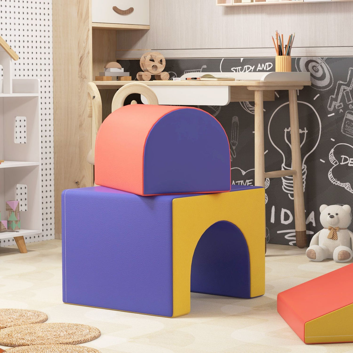 Soft Building Blocks Set of 4 Foam Building Blocks Giant Building Blocks Building Toys Foam Blocks for 1-3 Years Old Children Faux Leather EPE