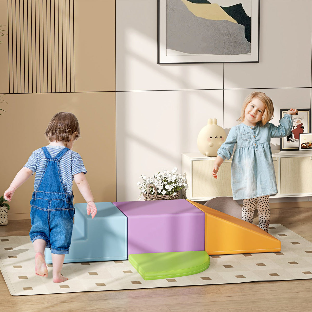 Soft Building Blocks Set of 4 Foam Building Blocks Giant Building Blocks Building Toys for Children 1-3 Years Old, Faux Leather & EPE